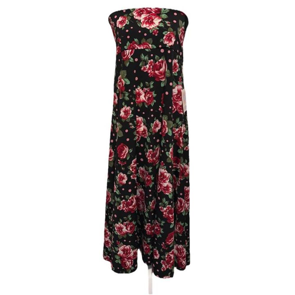 NWT LuLaRoe Garden Roses Black Background Maxi Skirt or Dress Wm Sz L (14-16)